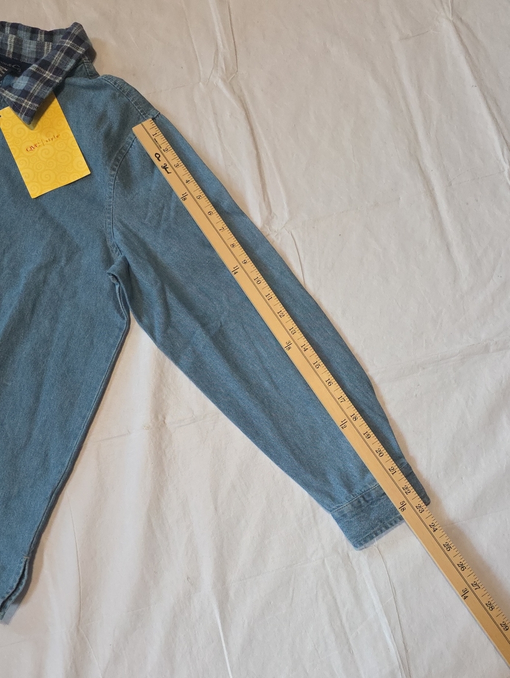 Denim & Co NWT Women's Full Zip Blue Denim Jacket with Navy Plaid Trim M - Picture 8 of 9